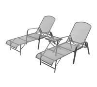 Lot de 2 Chaises Longues avec Table Bain de Soleil Acier Anthracite vidaXL