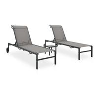 vidaXL Lot de 2 Chaises Longues avec Table, Bain de Soleil, Transat de Terrasse, Siège de Jardin Patio Extérieur, Textilène 316828