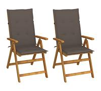 Lot de 2 chaises longues de jardin en acacia massif huilé, 5 positions, hauteur 111 cm, avec coussins taupes confortables, pliables pour balcon et terrasse, idéal pour les heures de détente en plein