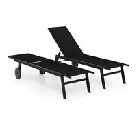 Helloshop26 Lot de 2 chaises Longues de Patio 190-150,5 x 59 x 33,5-99 cm Confort réglable Tissu Respirant en métal Noir 20_0017500