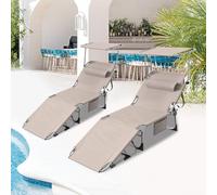 Lot de 2 chaises longues de plage, avec toit, 195 x 69 cm, résistantes aux intempéries, taille XL, pliables, légères, avec protection solaire et dossier réglable, jusqu'à 150 kg, idéales pour jardin
