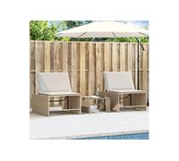 vidaXL Lot de 2 Chaises Longues modulaires avec Table, Bain de Soleil, Transat de Terrasse, Siège de Jardin Patio Extérieur, Beige Résine Tressée
