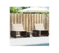 Lot de 2 Chaises longues modulaires avec Table, Bain de Soleil, Transat de Terrasse, Siège de Jardin Patio Extérieur, 368423