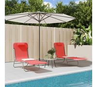vidaXL Chaises longues Bain de soleil Pliables Crème Textilène et Acier Lot de 2