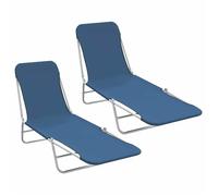Vidaxl Chaises Longues Pliables Lot De 2 Acier Et Tissu Bleu