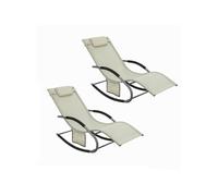 Lot de 2 Chaises Longues Pliables de Jardin, Transat Ergonomique Beige