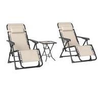 Lot de 2 chaises longues pliables inclinables zéro gravité avec table d'appoint métal textilène beige Beige G