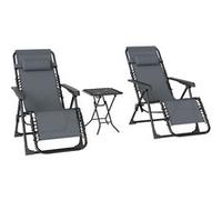 Lot de 2 chaises longues pliables inclinables zéro gravité avec table d'appoint métal textilène gris Gris G
