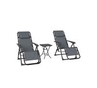Outsunny Lot de 2 chaises longues pliables zéro gravité avec table d'appoint et porte-gobelets, gris
