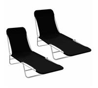 vidaXL Chaises longues pliables – Lot de 2 – Acier et tissu – Noir