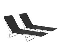 Lot de 2 chaises longues pliables - Noir - 56 x 182 x 24.5 cm