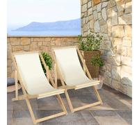 Lot de 2 chaises longues pliantes chilienne bois toile écrue