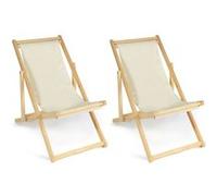 Lot de 2 chaises longues pliantes chilienne bois toile écrue
