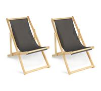 Lot de 2 chaises longues pliantes chilienne bois toile gris anthracite