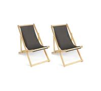 Lot de 2 chaises longues pliantes chilienne bois toile gris anthracite