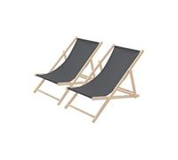 Chaise longue - transat ECD Germany Lot de 2 Chaise Longue Bois de Pin Anthracité Pliable 120 kg Réglable à 3
