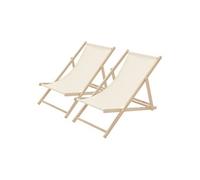 Chaise longue - transat ECD Germany Lot de 2 Chaise Longue en Bois de Pin Beige Pliable 120 kg Réglable à 3