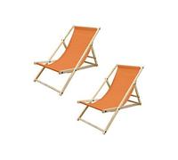 Chaise longue - transat ECD Germany Lot de 2 Chaise Longue en Bois de Pin - Orange - Pliable - 120 kg - Réglable à