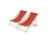 Lot de 2 Chaises Longues Pliantes en Bois Chiliennes, Rouge, Dossier Réglable,