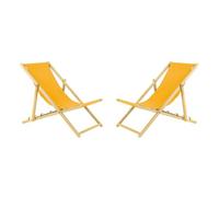 Lot de 2 chaises longues pliantes - En bois - Idéale pour plage et jardin - Jaune