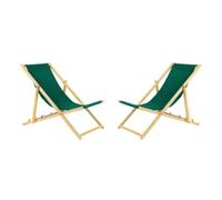 Lot de 2 chaises longues pliantes - En bois - Idéale pour plage et jardin - Vert