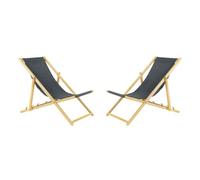 Lot de 2 chaises longues pliantes - En bois - Idéale pour plage, jardin - Gris