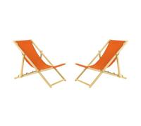 Lot de 2 chaises longues pliantes - En bois - Idéale pour plage, jardin - Orange
