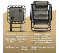 ELEM GARDEN TECHNIC Lot de 2 chaises Longues + Table Pliable