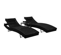 Lot de 2 Chaises Longues Table Transat Résine Tressée et Textilène Noir vidaXL