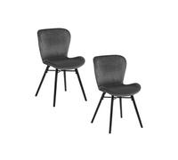 Toilinux - Lot de 2 chaises Lucie en velours et bois - Gris et noir gris G