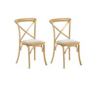 Beliani Lot de 2 Chaises de Salle à Manger en Bois Dossier Croisé Style Rustique Assise Rembourrée Marron Clair et Beige Lyons