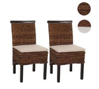Mendler Lot de 2 chaises M45, banane tressée, 47x54x93 cm, pieds foncés, avec coussin multicolore