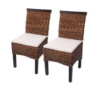 Mendler Lot de 2 chaises M45, banane tressée, 47x54x93 cm, pieds foncés, avec coussin multicolore