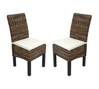 Lot De 2 Chaises M69, Banane Tressée Pieds Foncés, Avec Coussins Multicolore