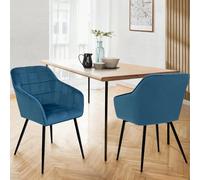 Lot de 2 chaises MADY en velours bleu avec accoudoirs