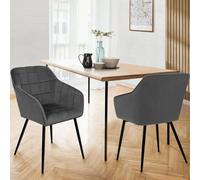 IDMarket – Lot de 2 chaises de salle à manger Mady en velours avec accoudoirs Gris foncé