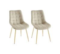 Vente-unique - Lot de 2 chaises matelassées en Velours et métal doré - Beige - OLLUA - Salle à Manger