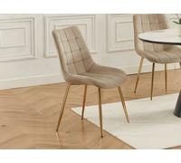 Vente-unique - Lot de 2 chaises matelassées en Velours et métal doré - Beige - OLLUA - Salle à Manger