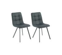 Lot de 2 chaises matelassées tissu toucher doux gris pieds métal laqué anthracite - MOALIA -