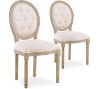 Lot de 2 chaises médaillon capitonnées Louis XVI tissu Beige