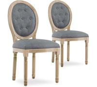Lot de 2 chaises médaillon capitonnées Louis XVI tissu Gris