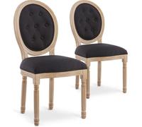 Lot de 2 chaises médaillon capitonnées Louis XVI tissu Noir