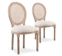 Lot de 2 chaises médaillon Louis XVI Cannage Rotin Tissu Beige