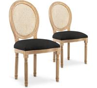 Lot de 2 chaises médaillon Louis XVI Cannage Rotin tissu Noir