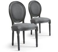 Menzzo Chaises Salle Manger | Chaise Medaillon de Salle a Manger, Salon ou Cuisine | Lot de 2 |Tissu Gris| Chaise Louis XVI | Confortable | Dimensions : 51 x 51 x 72 cm