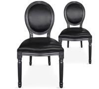Menzzo Lot de 2 chaises médaillon Louis XVI Simili Noir
