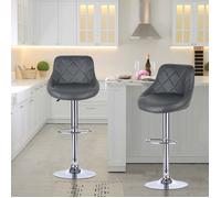 Lot de 2 chaises-MENGDA-Tabouret de bar PU Cuir-Réglage en hauteur-Pour les bars et les restaurants-Patte Metal-Gris