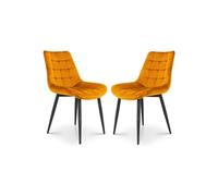 Lot de 2 chaises Modernes en Tissu Velours Couleur Moutarde avec Pieds en Métal