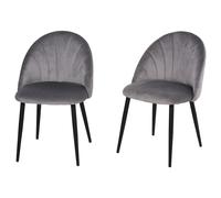 Lot De 2 Chaises Pieds Métal Noir Velours Gris Gris