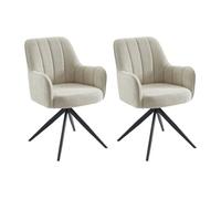 Lot de 2 chaises pivotantes avec accoudoirs en tissu et métal noir - Crème - LEJINA de Pascal Morabito